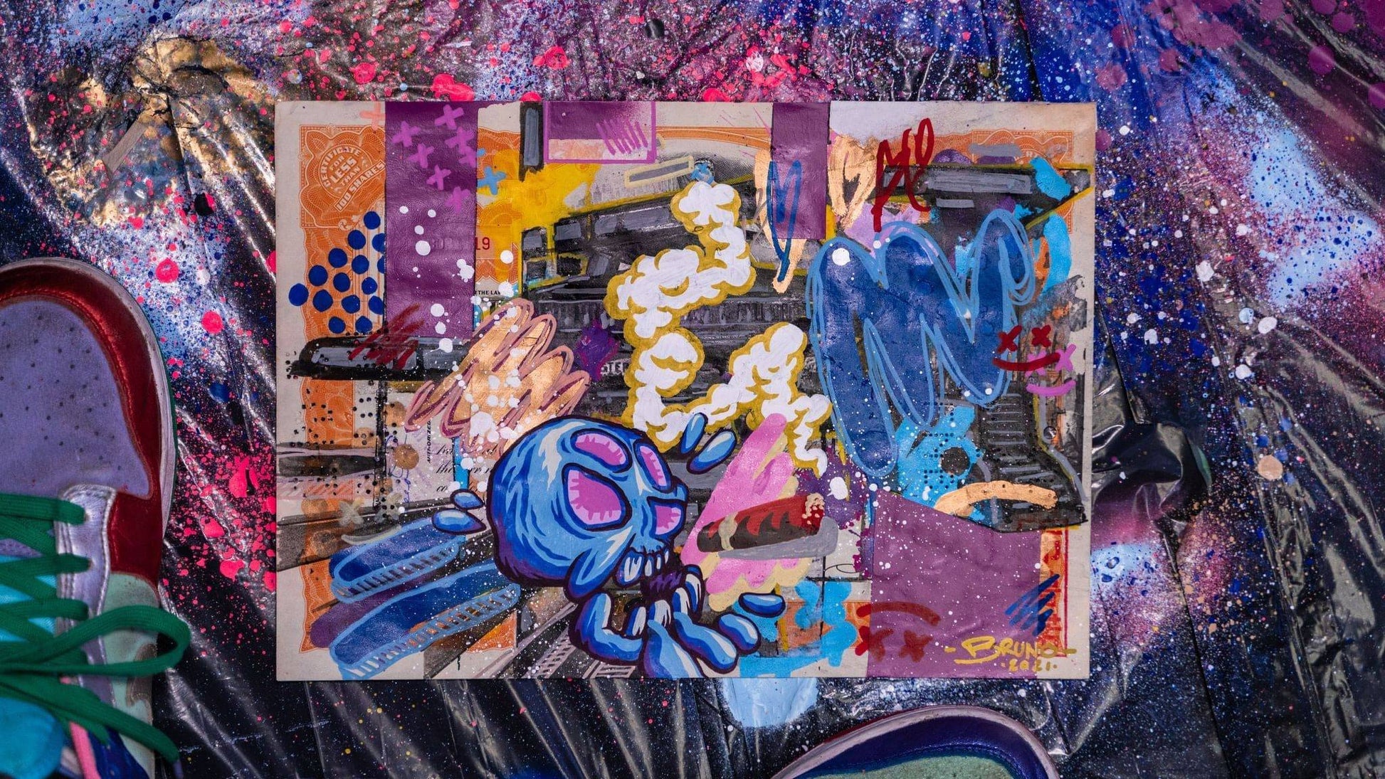 Smoking skull (avec Ig.B) - Limited Edition Print by Brunograffer - Signature Fine Art